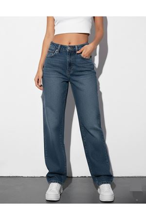 Kadin High Waist Straight Fit Denim pantolon - Mavi