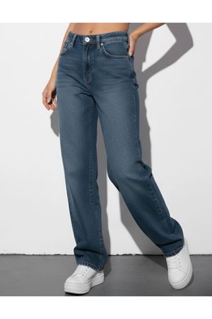 Kadin High Waist Straight Fit Denim pantolon - Mavi