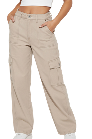 Utility Cargo Bol Cepli Geniş Paça Günlük  Gabardi Pantolon - Bej