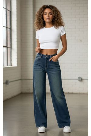 Kadin Palazzo Wide Leg Premium Jean - Mavi