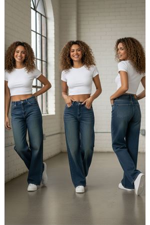 Kadin Palazzo Wide Leg Premium Jean - Mavi