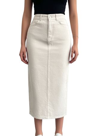 Krem Denim pamuklu Midi Etek