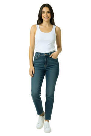 Essential Mom Fit Jean - Mavi yeşil titli