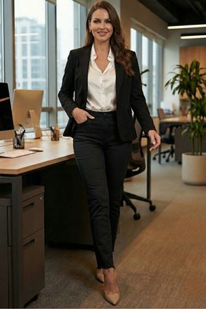 Yüksek bel boy fit kadın pantolon - Siyah