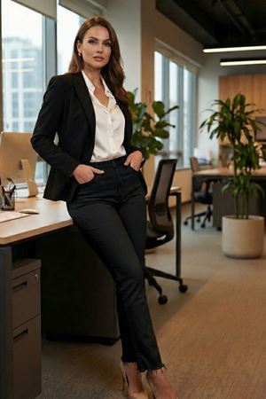 Yüksek bel boy fit kadın pantolon - Siyah