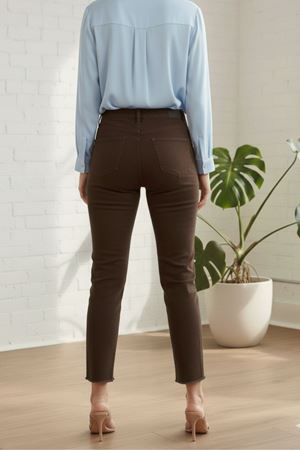  Yüksek bel boy fit kadın pantolon -Aci Kahve