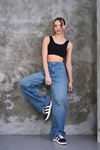 Yüksek bel mom fit jean pantolon - Soluk yıkama
