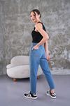 Yüksek bel mom fit jean pantolon - Soluk yıkama