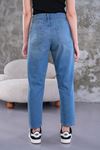 Yüksek bel mom fit jean pantolon - Soluk yıkama