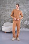 Beli bağcıklı triko takım-camel