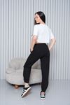 Kadın Yüksel Bel  Paça Büzgülü jogger Gabardin Pantolon - Siyah KAT2045