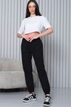 Kadın Yüksel Bel  Paça Büzgülü jogger Gabardin Pantolon - Siyah KAT2045