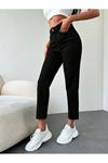 Kadın Düz Paça Moda Kot Pantolon -Siyah