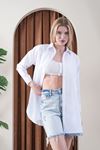 Kadın Oversize Basic Salaş Gömlek -Beyaz KAT2036