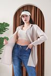 Kadın Oversize Basic Salaş Gömlek -Bej KAT2036 