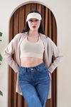 Kadın Oversize Basic Salaş Gömlek -Bej KAT2036 