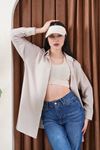 Kadın Oversize Basic Salaş Gömlek -Bej KAT2036 