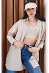 Kadın Oversize Basic Salaş Gömlek -Bej KAT2036 