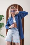 Kadın Oversize Basic Salaş Gömlek -Mavi KAT2036 