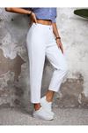 Yüksek Bel Mom  Jeans havuç kesim  Kot - Beyaz