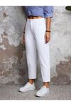 Yüksek Bel Mom  Jeans havuç kesim  Kot - Beyaz