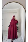 Bordo Sufle Ayrobin Tesettür Elbise