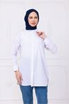 Oversize Uzun Basic Gömlek - Beyaz