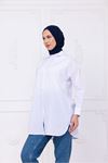 Oversize Uzun Basic Gömlek - Beyaz