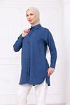 Oversize Uzun Basic Gömlek - Mavi