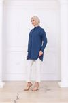 Oversize Uzun Basic Gömlek - Mavi