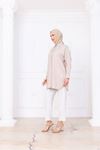 Oversize Uzun Basic Gömlek -Bej