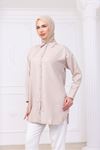 Oversize Uzun Basic Gömlek -Bej