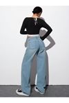 Kadın Wide Leg Jeans  High Waist Relax Fit Denim Palazzo -Açık Mavi