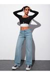 Kadın Wide Leg Jeans  High Waist Relax Fit Denim Palazzo -Açık Mavi