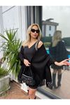 Katalya Noir Fringe Shawl Siyah Püsküllü Şal