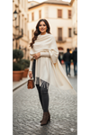 Katalya Noir Fringe Shawl  Püsküllü Şal  - Bej