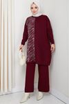 Zebra Desen Detaylı Triko Takım – Bordo
