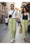 Yüksek Bel Lastikli Dokulu Jogger Pantolon – Yeşil