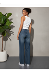 Kadın fit yüksek bel baggy jean -Mavi