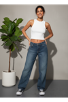 Kadın fit yüksek bel baggy jean -Mavi