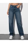 Kadin High Waist Straight Fit Denim pantolon - Mavi