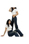 Palazzo pantolon Jean Dark Blue High Waist - mavi kahve