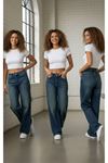 Kadin Palazzo Wide Leg Premium Jean - Mavi